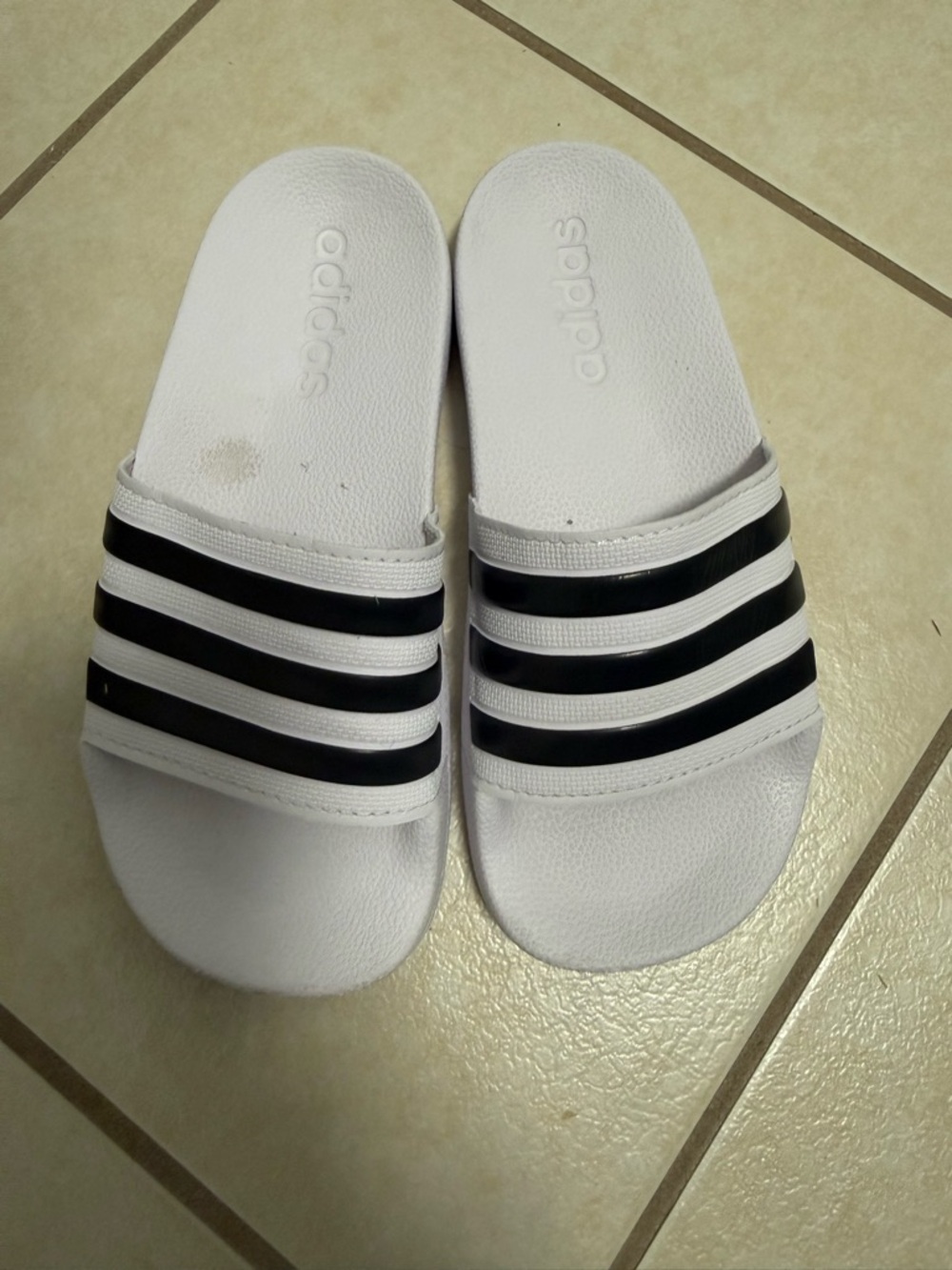 adidas Kids White and Black Slide Sandals